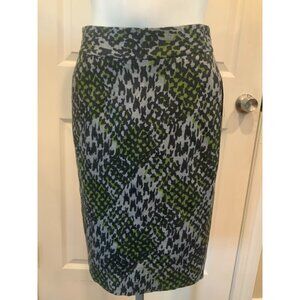 Trina Turk Gray Pencil Skirt W/ Green & Black Pattern, Size 0 (US)